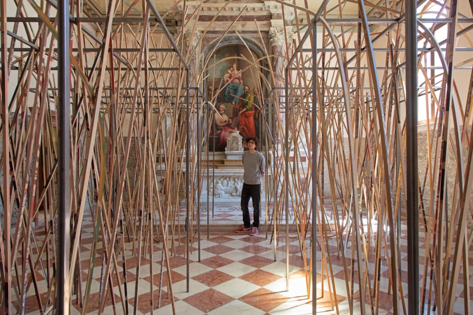 'Undo Things Done' (installation view), Santa Maria Ausiliatrice, Venice 2019. Courtesy Sean Edwards and Tanya Leighton, Berlin. Image Jamie Woodley.jpg Sean Edwards in Santa Maria Ausiliatrice